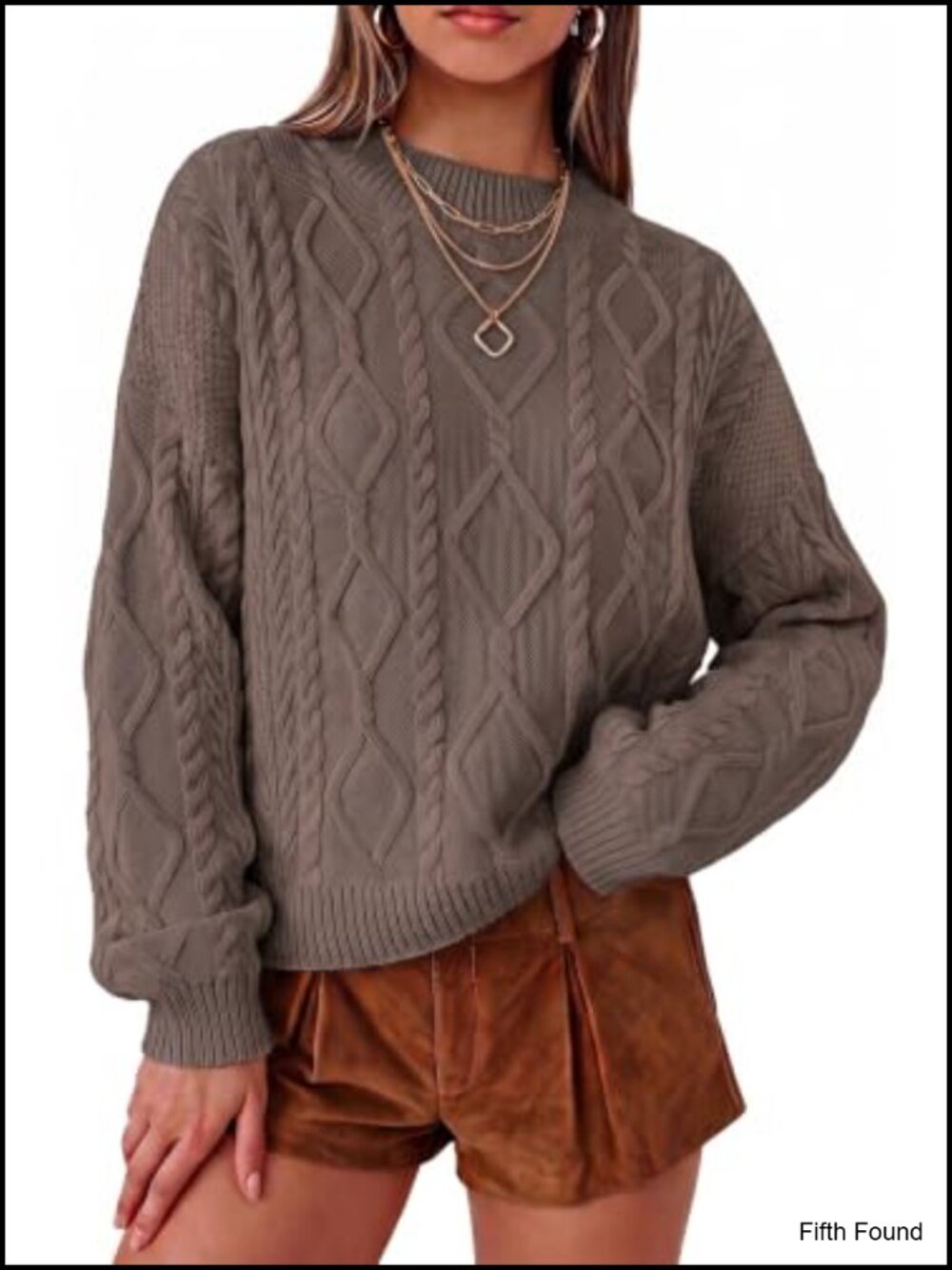 Oversized Cropped Cable Knit Sweater 100% Cotton Crew Neck Pullover